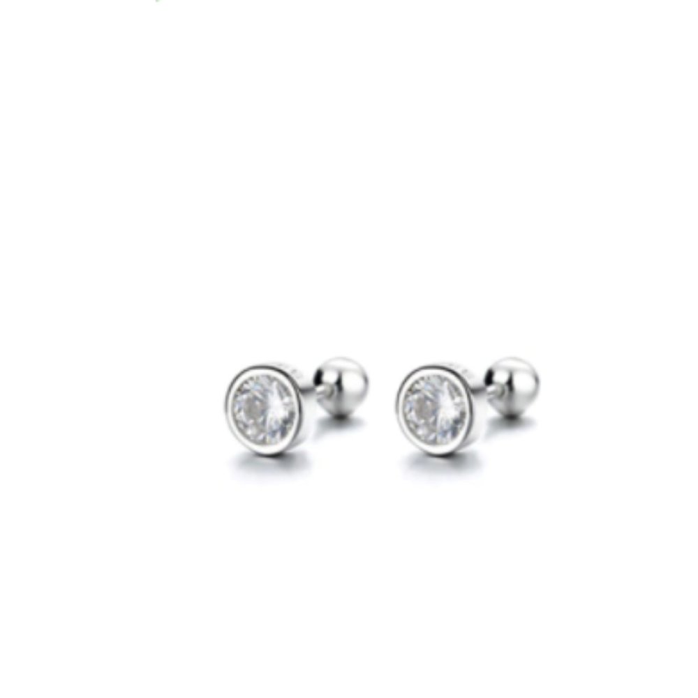 925 Sterling Silver Fashion Round CZ Beads Screw Stud Earrings  4 mm